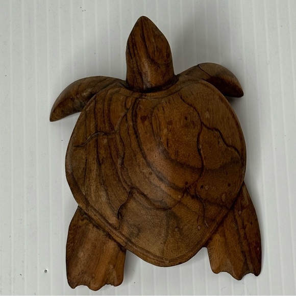 Hand Carved Wooden Sea Turtle Figure Detailed w/repair 3” - Picture 2 of 10